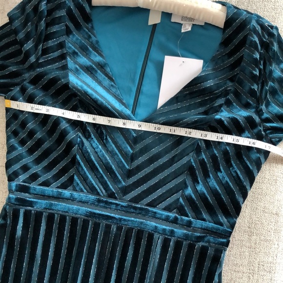 Badgley Mischka Striped Teal Velvet Gown 4 NWT - Picture 11 of 13